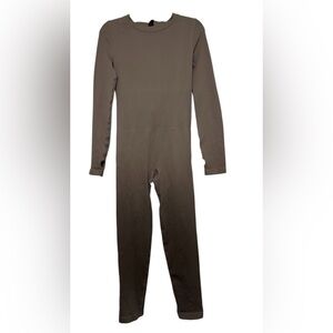 OQQ Brown Ribbed Zipper Back Round Neck Jumpsuit XL